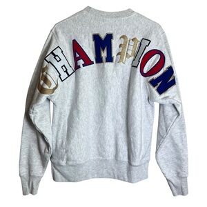 Champion Reverse Weave Old English Varsity Crew Neck Gray Sweatshirt Adult Sz S